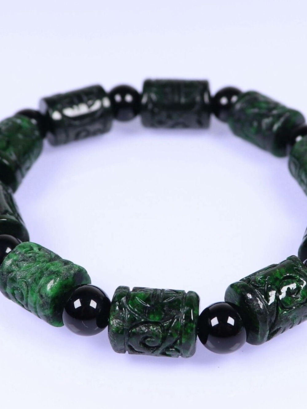 Certified Green Natural A Jade Jadeite Moire 13.7*10 mm Bead Bracelet 手链